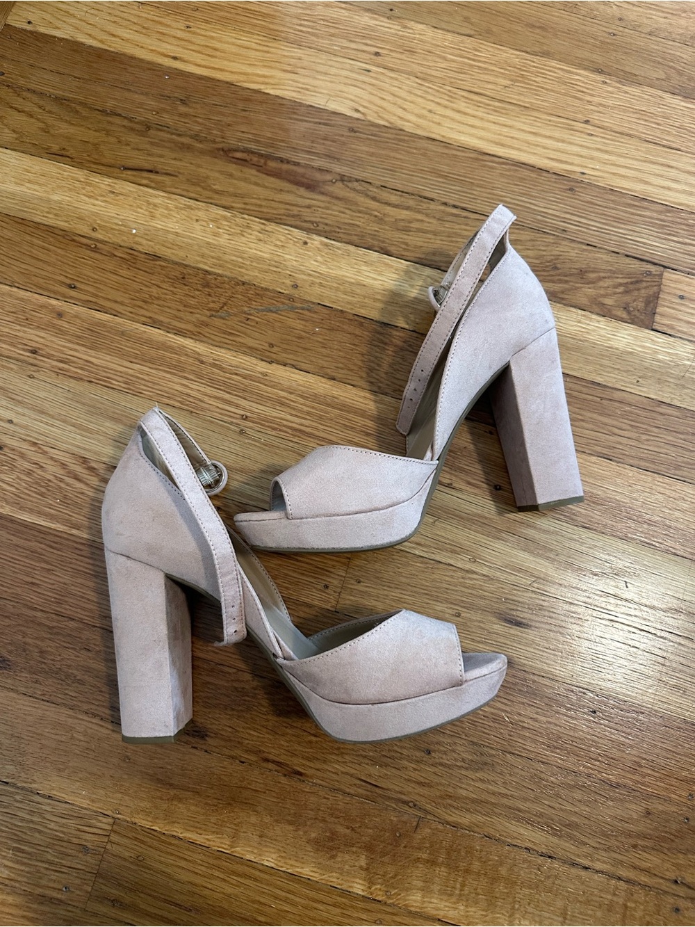Nude Blush Platform Block Heel Sandals with Ankle Strap